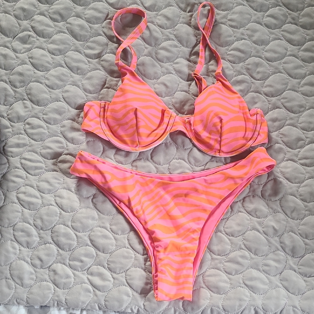 Pink and Orange Zebra Print Bikini Set